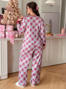 Slumberry CURVE Plus Size Women's Plaid Long Sleeve Top And Pants Casual Daily Home Sleepwear Set - Multicolor - View 2