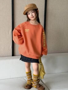 DAZY Tween Girl Letter Print Raglan Long Sleeve Casual Sweatshirt Hoodies - Orange - View 7