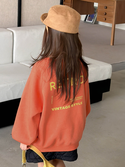 DAZY Tween Girl Letter Print Raglan Long Sleeve Casual Sweatshirt Hoodies