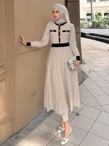 DAZY Women's Casual Elegant Color Block Mid-Length Sweater Dress, Spring Autumn,Fall Women Clothes Modest Fashion Office Blackness - Apricot - View 1