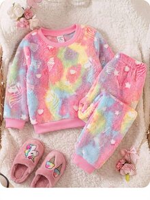 SHEIN Autumn/Winter Baby GirlCute Fluffy Colorful Loungewear Set - Pink - View 8