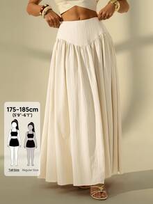 SHEIN Tall 女款休閒純色抓皺裙，夏季，高個女性適用 - 白色 - 查看 10