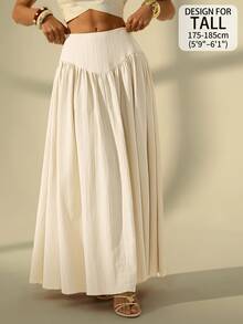 SHEIN Tall 女款休閒純色抓皺裙，夏季，高個女性適用 - 白色 - 查看 2