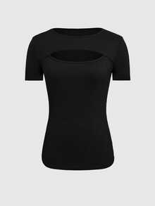 EMERY ROSE Women's Black Cotton Short Sleeve Crew Neck Fitted T-Shirt - Black - View 3