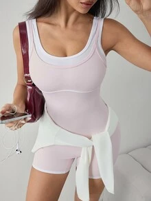 Dewbera Dewbera Women's Minimalist Colorblock Athletic Romper Yoga - Baby Pink - View 1