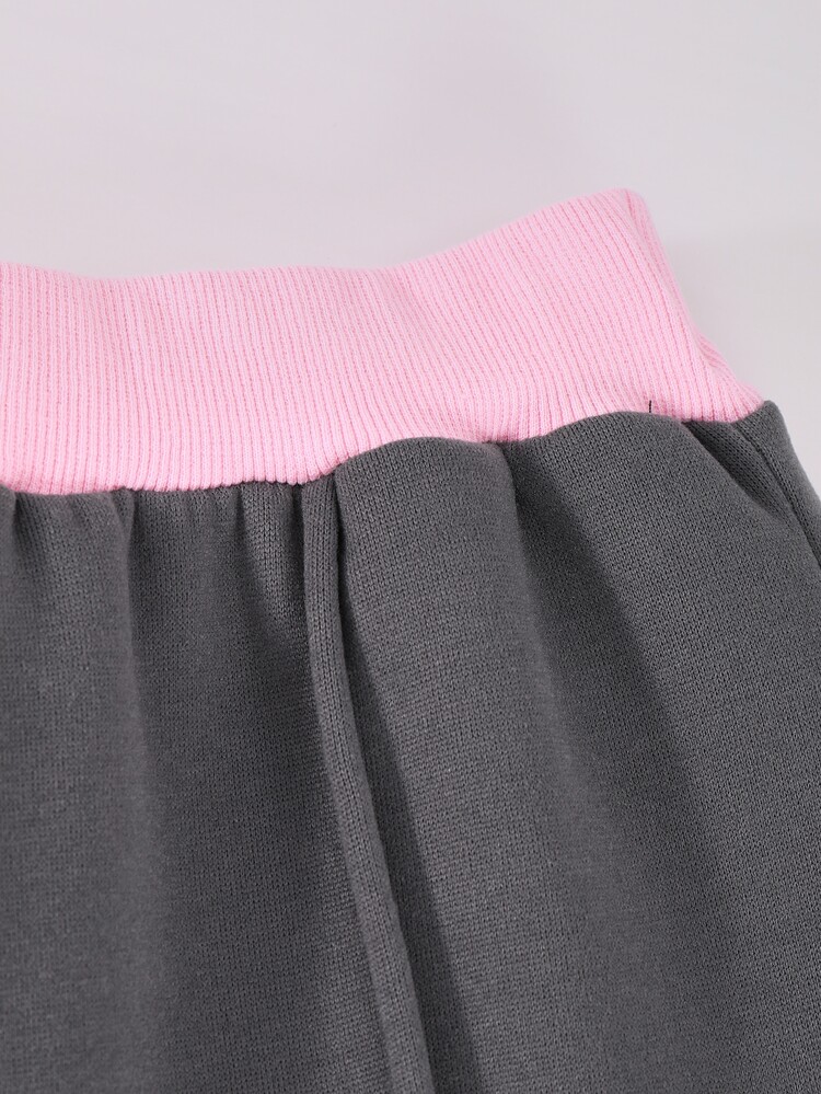 SHEIN Casuvi Kids Teen Girls Letter Fleece Lined 2 Pieces Sweatshirt Wide Leg Pants Set, Contrast Waistband Sportswear, Baggy Outfit, Fall Holiday Formal Pink - Multicolor - View 10