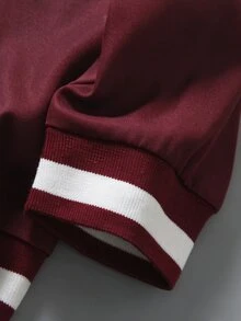 SHEIN Playful Pals 男嬰拼接配色條紋羅紋領卡通可愛3D刺繡長袖拉鍊外套，春秋款 - 酒紅色 - 查看 6
