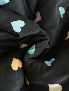 SHEIN 1件女嬰幼童加厚羽絨背心，可愛甜美黑色彩虹愛心印花，絎縫無袖立領，適合戶外冬季假期公主風 - 黑色 - 查看 6