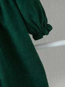 SHEIN 女童彼得領百褶休閒仙女公主風日常秋季洋裝，聖誕 7 歲生日母女套裝 - 墨綠色 - 查看 7