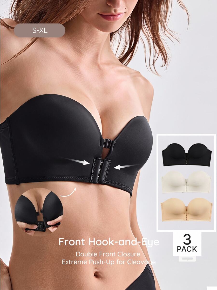 Bralution Women's Solid Color 3-Pack Strapless Bras - Multicolor - View 1