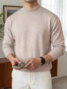 DAZY Autumn/Winter High Neck Base Layer Korean Style Slim Fit Light Gray Textured Comfortable Men's Sweater - Light Grey - View 1