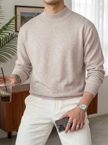 DAZY Autumn/Winter High Neck Base Layer Korean Style Slim Fit Light Gray Textured Comfortable Men's Sweater - Light Grey - View 5