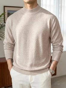 DAZY Autumn/Winter High Neck Base Layer Korean Style Slim Fit Light Gray Textured Comfortable Men's Sweater - Light Grey - View 3
