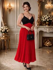 DreamSkyne Plus Size Exquisite Pleated Cami Dress – Elegant Red Party Dress For Women, Birthday & Christmas - Multicolor - View 6