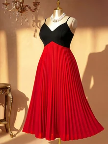 DreamSkyne Plus Size Exquisite Pleated Cami Dress – Elegant Red Party Dress For Women, Birthday & Christmas - Multicolor - View 1