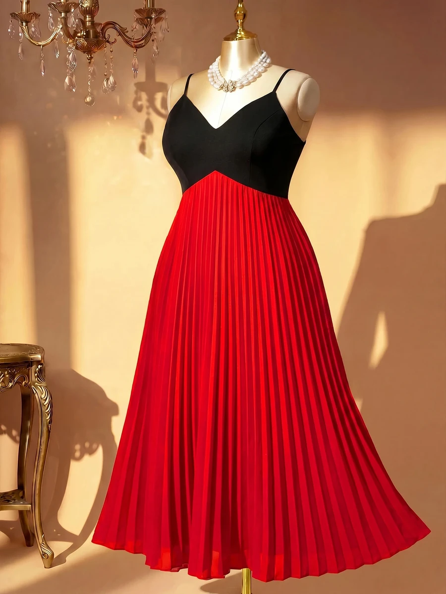 DreamSkyne Plus Size Exquisite Pleated Cami Dress – Elegant Red Party Dress For Women, Birthday & Christmas - Multicolor - View 1