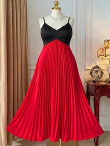 DreamSkyne Plus Size Exquisite Pleated Cami Dress – Elegant Red Party Dress For Women, Birthday & Christmas - Multicolor - View 4
