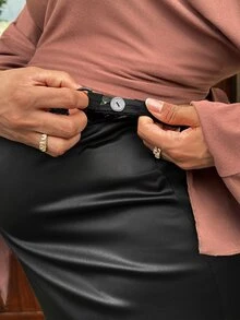 MaterniWear Chân váy bầu phối ren thanh lịch, cạp điều chỉnh được, mùa thu - màu đen - Xem 6