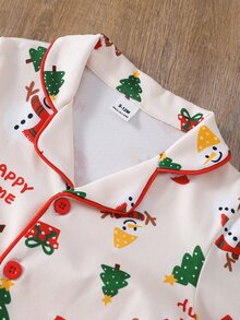 SHEIN Autumn/Winter Baby Boy Home Wear Long Sleeve Button-Up Top And Pants Set, Cute All-Over Christmas Pattern, Holiday Family Matching Outfit - Multicolor - View 4
