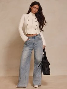 Glamine Fall Women's Off-White Cardigan Sweater With Frog Button Decor Zipper Stand Collar Long Sleeves Fuzzy Cuffs Napoleon Western Preppy Elegant Christmas - White - View 9