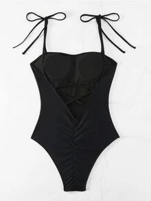 Swim Vcay Summer Beach Ladies' Solid Color One-Piece Swimsuit With Shoulder Straps Music Festival - Black - View 8