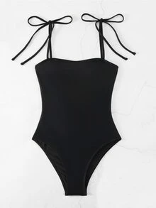 Swim Vcay Summer Beach Ladies' Solid Color One-Piece Swimsuit With Shoulder Straps Music Festival - Black - View 6