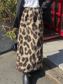 FRIFUL 女款時尚豹紋中長裙街頭風秋季 - 棕色 - 查看 7