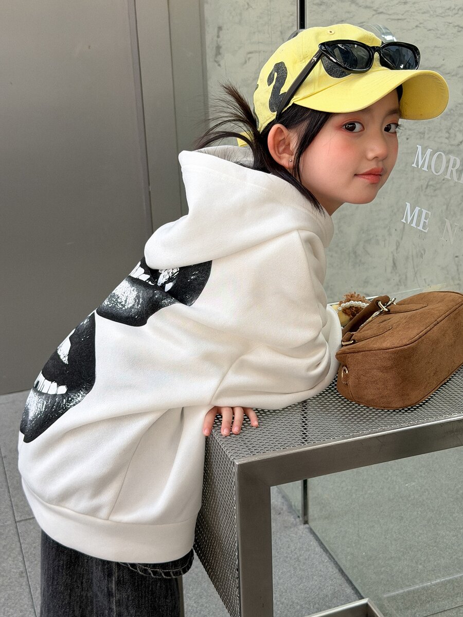 Dazy Kids Tween Girl Hip Hop Back Lip Graphic Print Sweatshirt Hoodies Fall - White - View 1