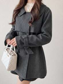 FRIFUL Women's Solid Color Waist Knot Casual Versatile Overcoat Fall - Grey - View 8