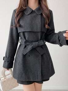 FRIFUL Women's Solid Color Waist Knot Casual Versatile Overcoat Fall - Grey - View 6