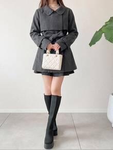 FRIFUL Women's Solid Color Waist Knot Casual Versatile Overcoat Fall - Grey - View 7