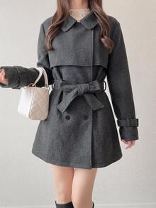 FRIFUL Women's Solid Color Waist Knot Casual Versatile Overcoat Fall - Grey - View 9