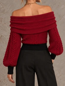 Omancia Women's Autumn/Winter Christmas Red Bow Sweater Top - Burgundy - View 2
