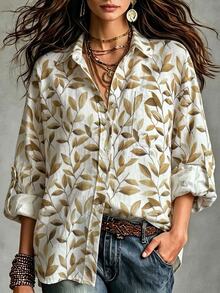 Breezaya Women's All-Over Print Casual Versatile Daily Wear Shirt - Apricot - View 6