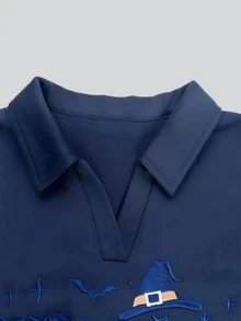 INAWLY Women's Casual Contrast Color Collar Drop Shoulder Sweatshirt, Autumn/Winter - Navy Blue - View 4