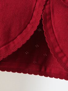 SHEIN 女嬰紅色針織長袖圓領蝴蝶結前襟短版開襟衫 - 紅色 - 查看 4