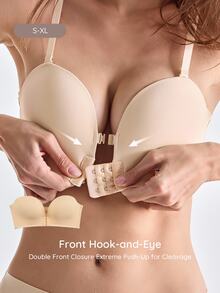 Bralution Women's Push-Up Front Closure Solid Color Bra - Apricot - View 10