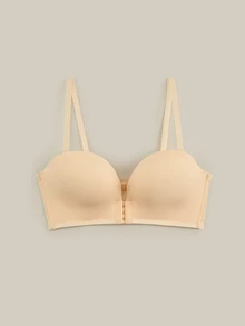 Bralution Women's Push-Up Front Closure Solid Color Bra - Apricot - View 4