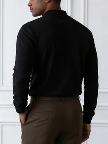 HUEFORM Men's Basicl Black Fitted Cut Mock Neck T-Shirt, The Fleece-Lined Fabric Offers Warmth, Making It A Great Piece For Autumn And Winter Styling For Men - Black - View 2