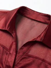 GlowEve Blus Wanita Musim Dingin Lengan Panjang Warna Polos dengan Detail Jala Kontras, Modis dan Elegan - Hitam dan Putih - View 5