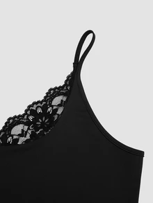 Sweetra European And American Women's Plus Size Minimalist Elegant Lace Patchwork Minimalist Style Design Backless Camisole Top Date Night Black Summer - Black - View 7