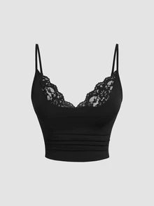 Sweetra European And American Women's Plus Size Minimalist Elegant Lace Patchwork Minimalist Style Design Backless Camisole Top Date Night Black Summer - Black - View 3