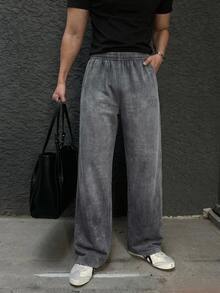 Manfinity Homme Men's Solid Color Casual Versatile Daily Wear Long Pants - Flint Stone - View 1