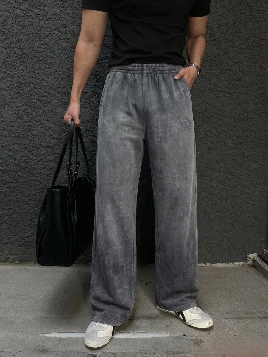 Manfinity Homme Men's Solid Color Casual Versatile Daily Wear Long Pants - Flint Stone - View 1