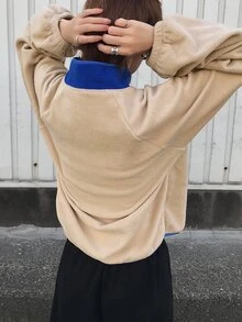 FRIFUL Women's Colorblock Casual Daily Wear Sweatshirt Hoodies Fall - Apricot - View 2
