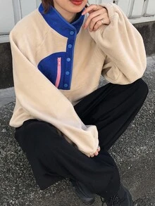 FRIFUL Women's Colorblock Casual Daily Wear Sweatshirt Hoodies Fall - Apricot - View 6