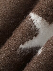 Livesso Women's Brown & White Star Pattern Lapel Button Pocket Loose Fuzzy Knit Long Sleeve Cardigan - Brown - View 11