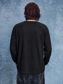 ROMWE MEN Casual 男士骷髏印花長袖圓領休閒套頭運動衫 - 黑色 - 查看 3