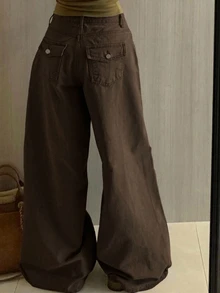 DAZY Vintage Washed Loose High Waist Slimming Wide Leg Straight Dragging Jeans Fall - Brown - View 4