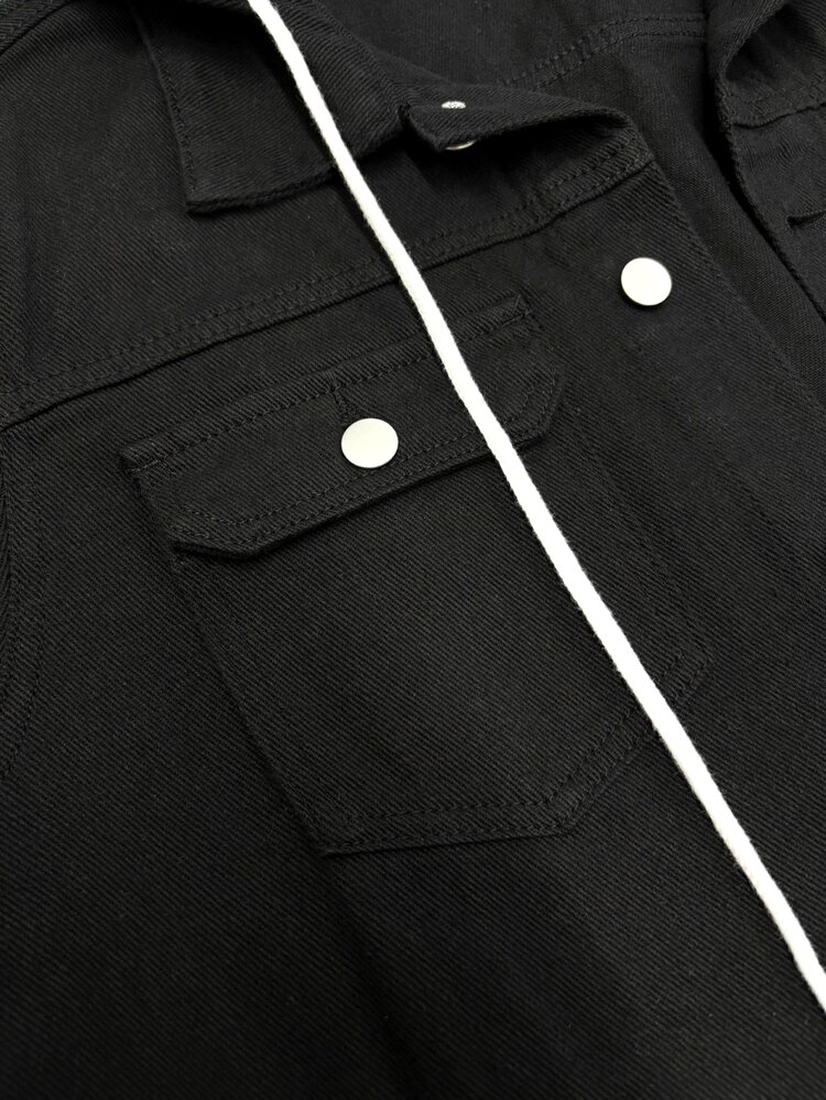 QuarKem Men's Vintage Black Turn-Up Collar Workwear Hat Denim Jacket - Black - View 4